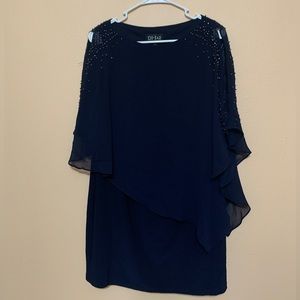 Dj-Jaz Women's 3/4 Split Sleeve Embellished Popover Sheath Dress Navy Size 10
